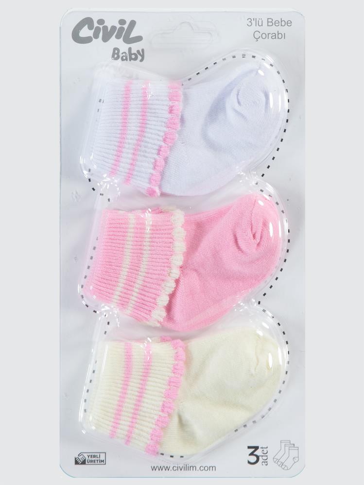 Civil Baby Kız Bebek 3'lü Çorap Set 0-6 Ay