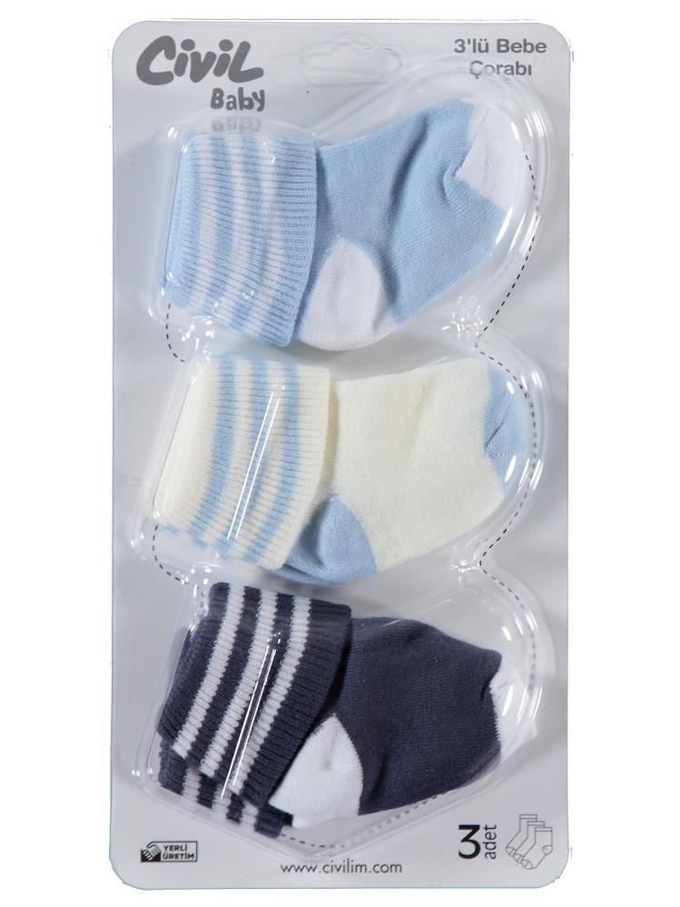 Civil Baby Erkek Bebek 3'lü Çorap Set 0-6 Ay