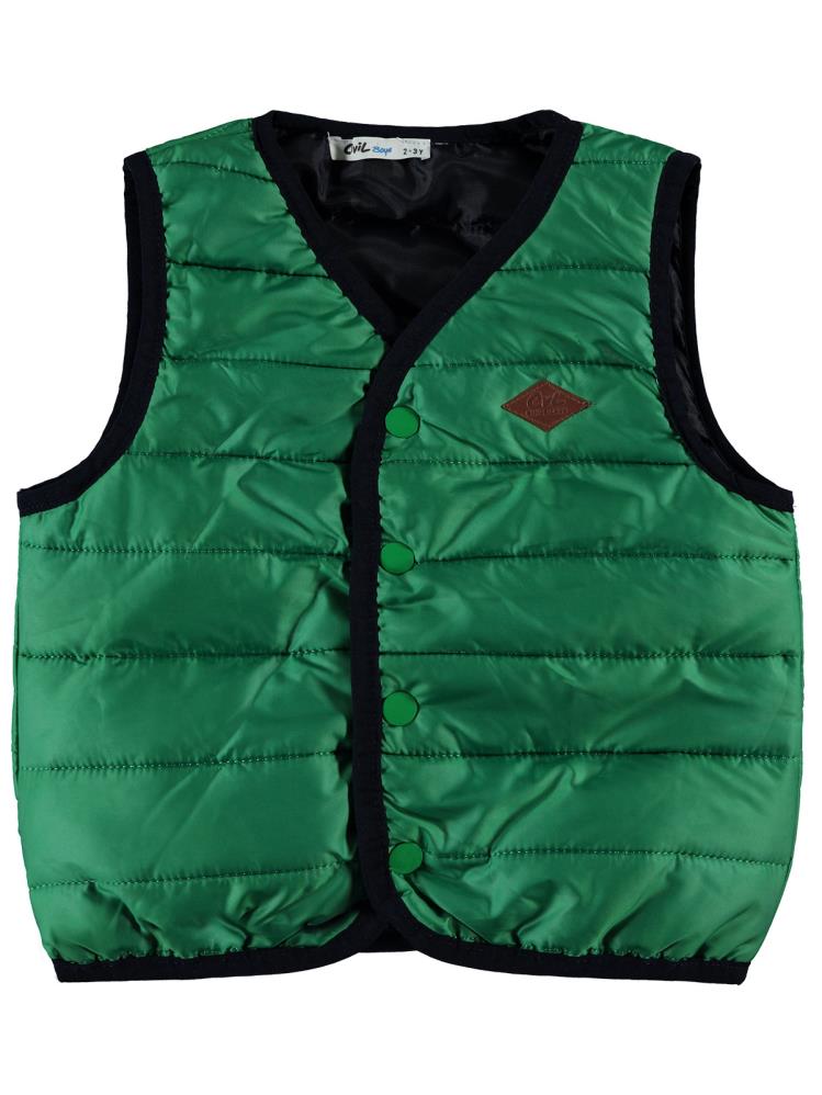Civil Boys Çıt Çıtlı Ray Desen Kapitone 2-5 Yaş Yelek - Yeşil