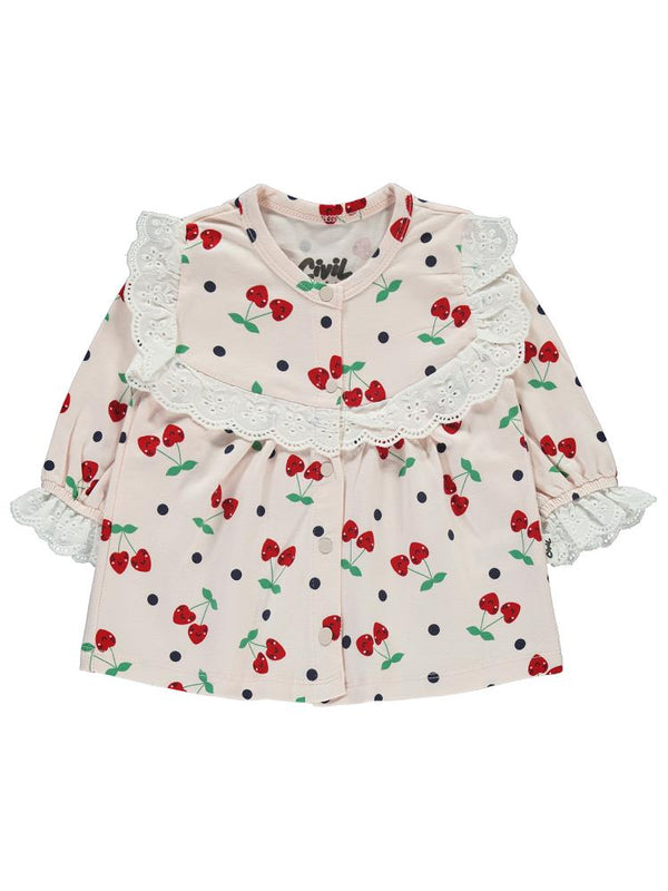 Civil Baby Puanlı Kiraz Emprime Fistolu Kız 6-18 Ay Pijama Takımı - Pudra