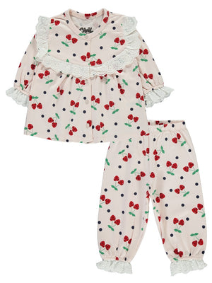 Civil Baby Puanlı Kiraz Emprime Fistolu Kız 6-18 Ay Pijama Takımı - Pudra