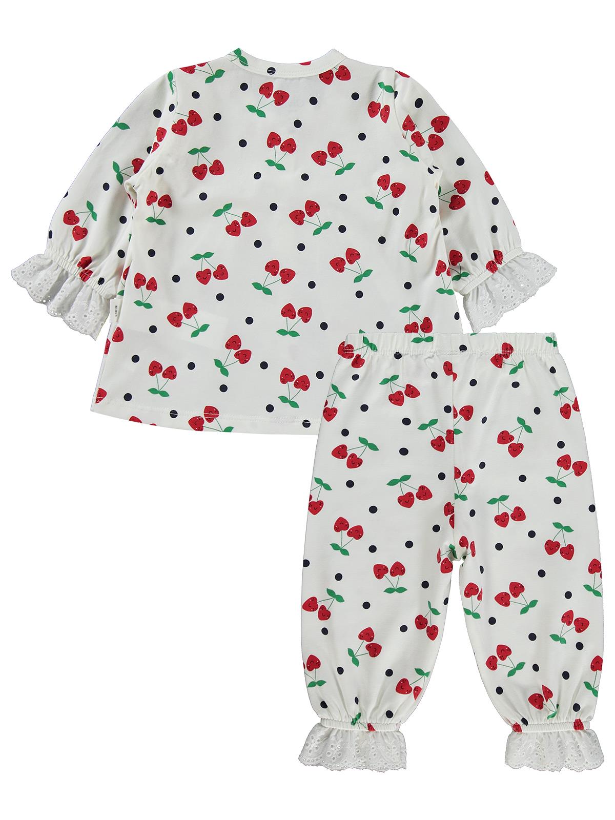 Civil Baby Puanlı Kiraz Emprime Fistolu Kız 6-18 Ay Pijama Takımı - Ekru