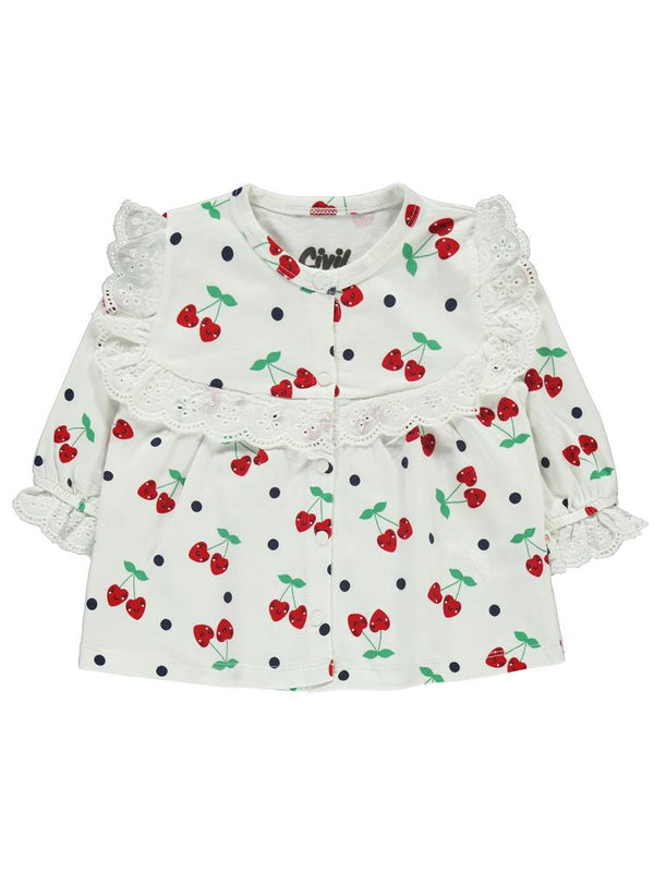 Civil Baby Puanlı Kiraz Emprime Fistolu Kız 6-18 Ay Pijama Takımı - Ekru
