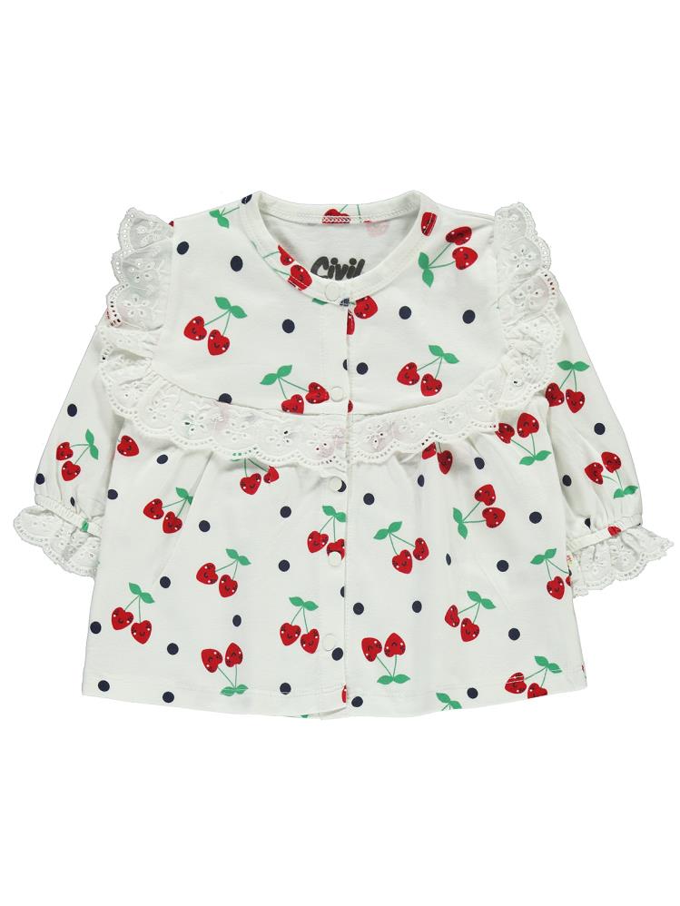 Civil Baby Puanlı Kiraz Emprime Fistolu Kız 6-18 Ay Pijama Takımı - Ekru