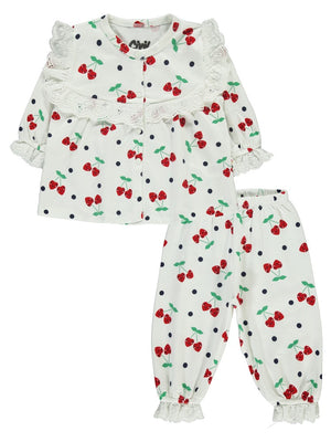 Civil Baby Puanlı Kiraz Emprime Fistolu Kız 6-18 Ay Pijama Takımı - Ekru
