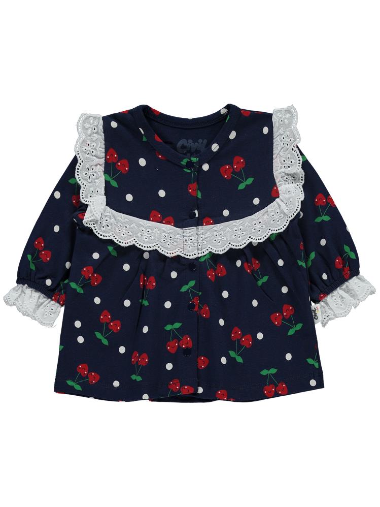 Civil Baby Puanlı Kiraz Emprime Fistolu Kız 6-18 Ay Pijama Takımı - Lacivert