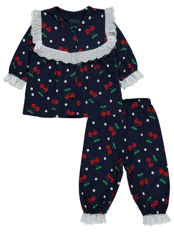 Civil Baby Puanlı Kiraz Emprime Fistolu Kız 6-18 Ay Pijama Takımı - Lacivert
