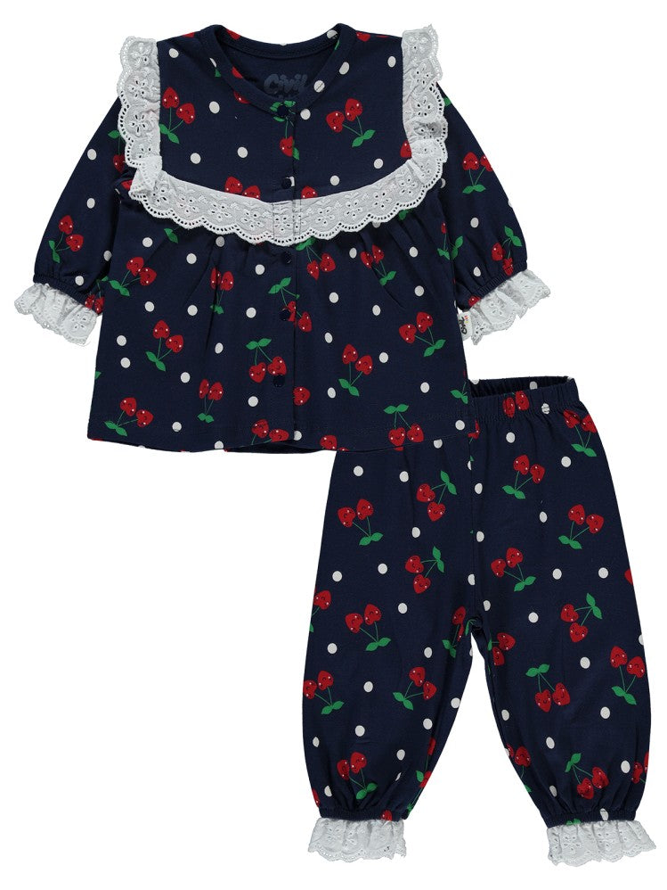 Civil Baby Puanlı Kiraz Emprime Fistolu Kız 6-18 Ay Pijama Takımı - Lacivert