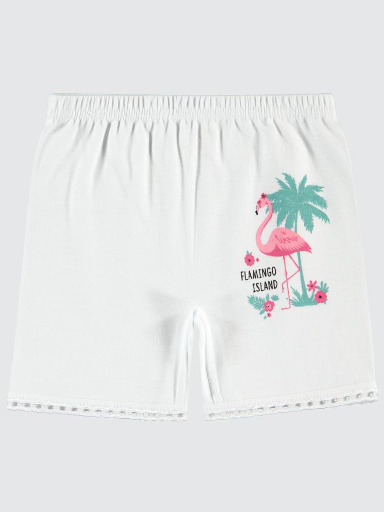 8290-1 Ots Penye Kız Flamingo Baskılı 2-12 Yas Boru Paca BoxeR-N - Beyaz