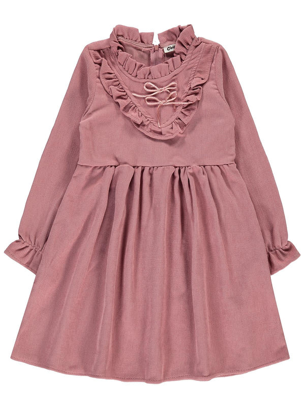 43216943 Civil Girls Yaka Fırfırlı 6-9 Yaş Elbise - Pudra