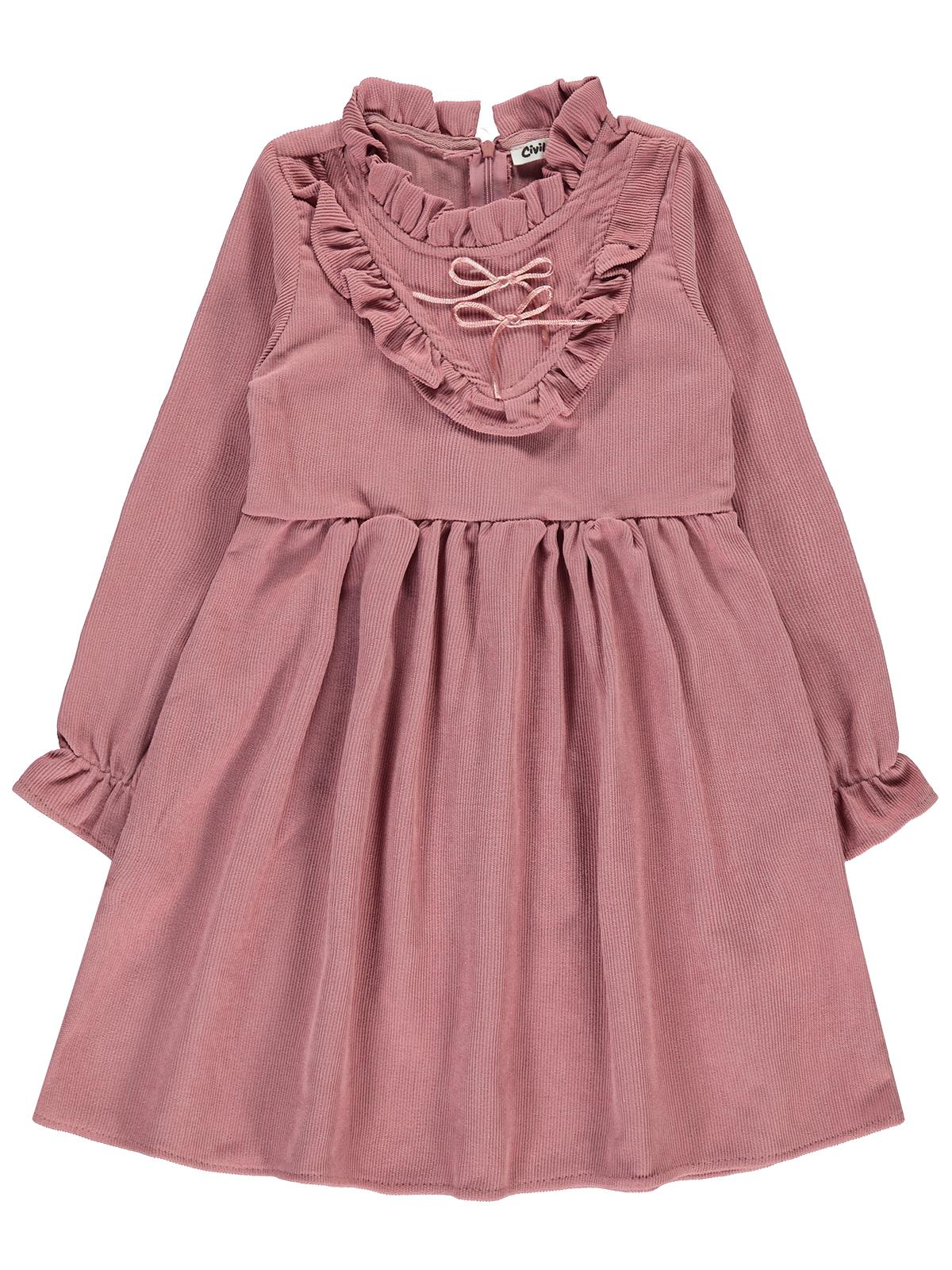 43216943 Civil Girls Yaka Fırfırlı 6-9 Yaş Elbise - Pudra