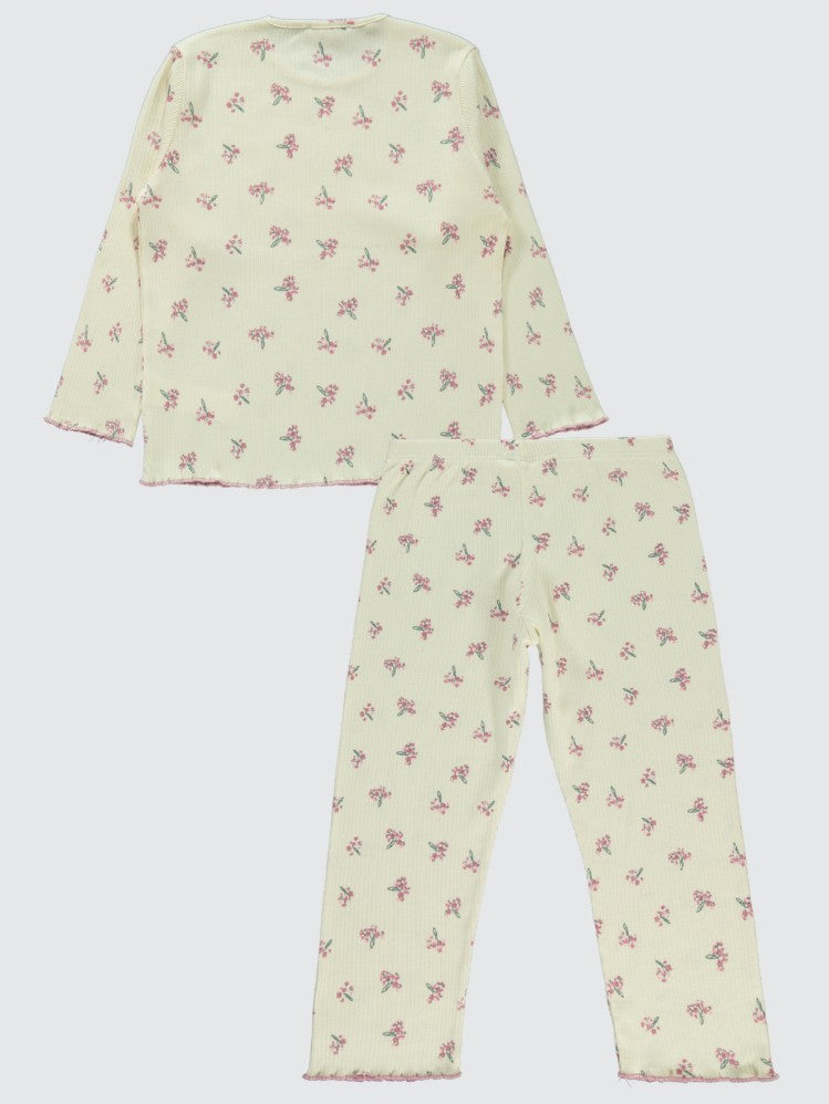 Civil Girls Çiçek Empirme 10-13 Yaş Pijama Takımı - Pudra