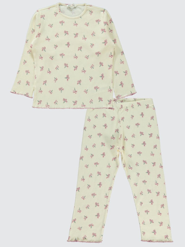 Civil Girls Çiçek Empirme 10-13 Yaş Pijama Takımı - Pudra