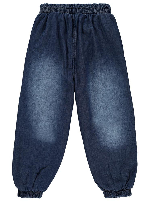 Civil Girls Cep Ağzı Çiçek Nakışlı Velsoftlu 2-5 Yaş Pantolon - Mavi