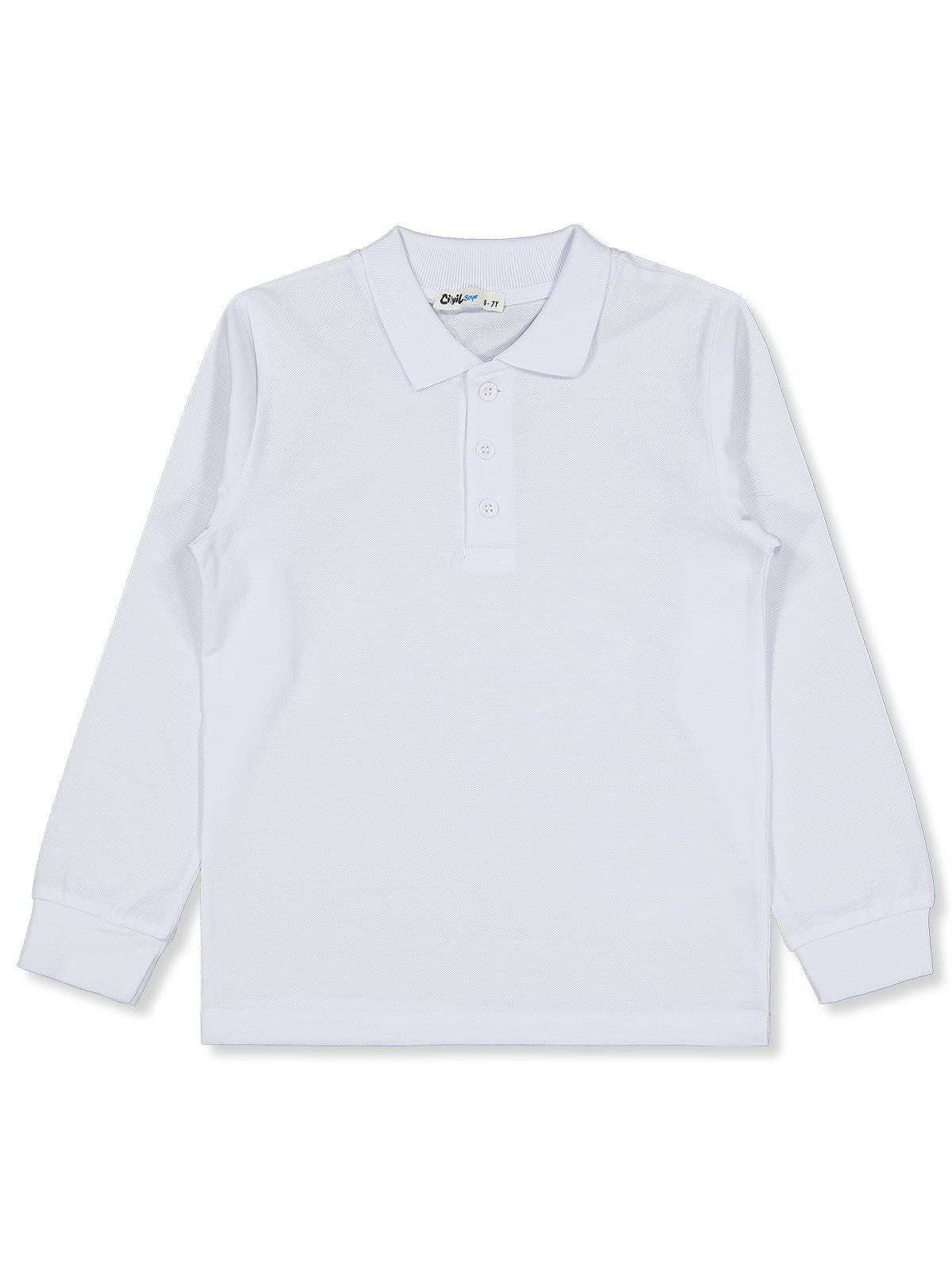 Civil Erkek Çocuk Basic Polo Pike Sweat | Polo Pike Uzun Kol | Okul Kreş ve Günlük Kullanım - Beyaz