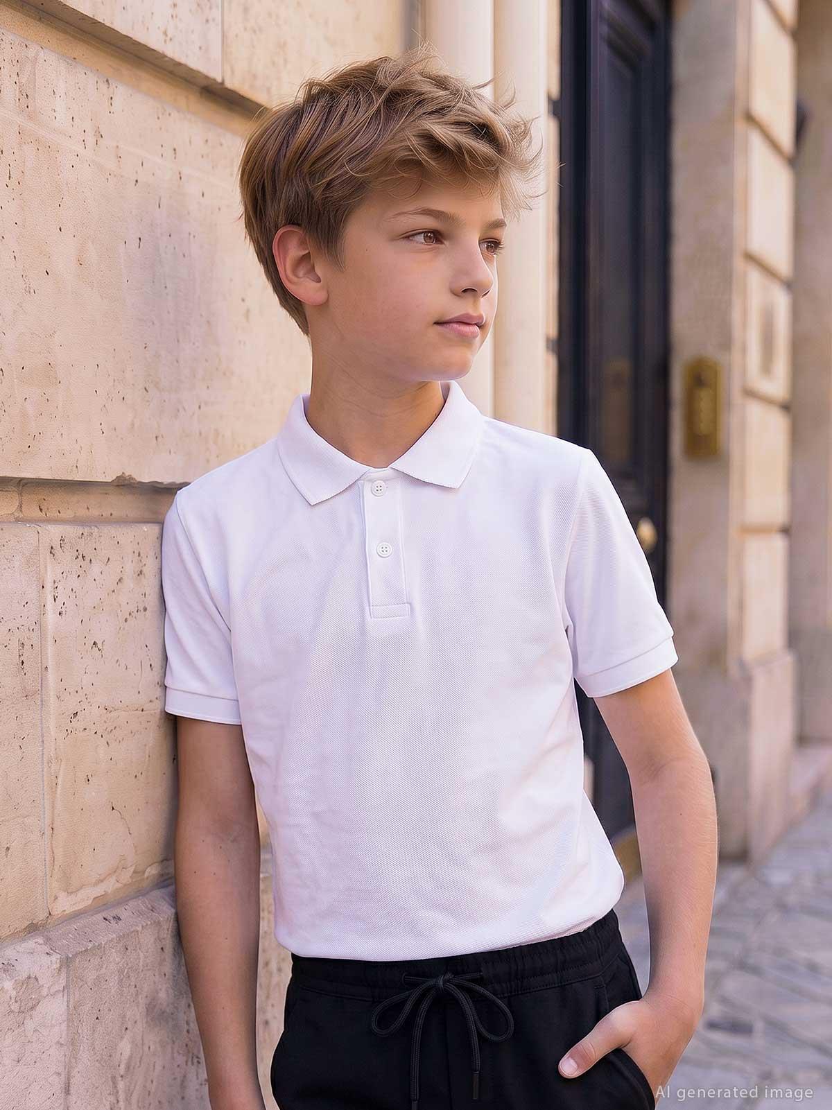 Civil Erkek Çocuk Basic Polo Pike Tshirt | Polo Pike Kısa Kol | Okul Kreş ve Günlük Kullanım - Beyaz
