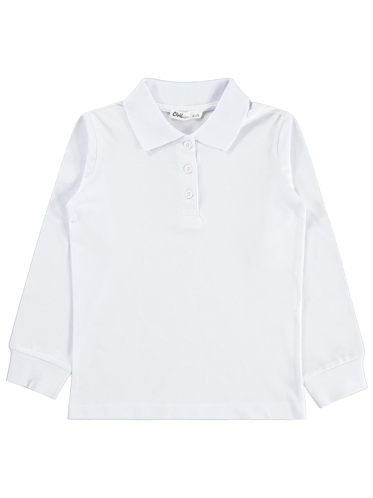 Civil Girls Kız Çocuk Basic Polo Pike Badi | Polo Pike Uzun Kol Gömlek Yaka - Polo | Okul Kreş ve Günlük Kullanım - Beyaz