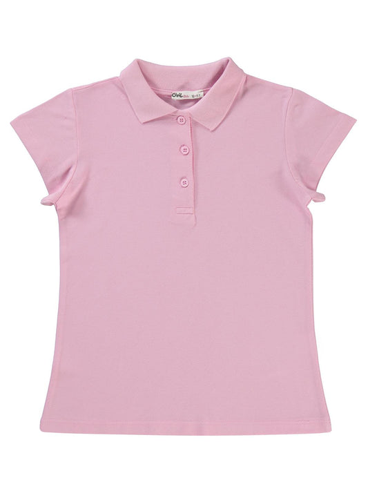 Civil Kız Çocuk Basic Polo Pike Badi | Polo Pike Kısa Kol Gömlek Yaka - Polo | Okul Kreş ve Günlük Kullanım - Pembe