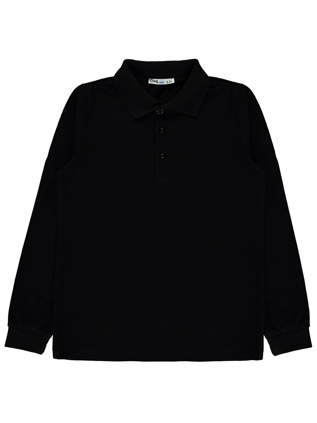 Civil Erkek Çocuk Basic Polo Pike Sweat | Polo Pike Uzun Kol | Okul Kreş ve Günlük Kullanım - Siyah