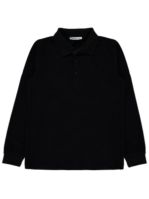 Civil Erkek Çocuk Basic Polo Pike Sweat | Polo Pike Uzun Kol | Okul Kreş ve Günlük Kullanım - Siyah