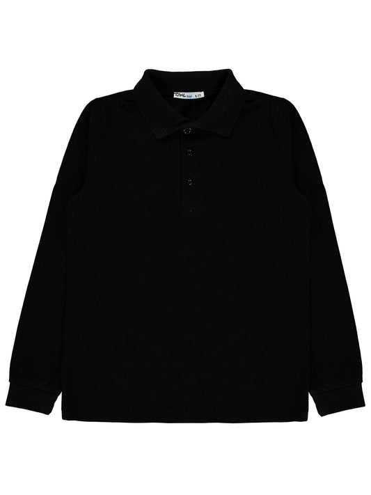 Civil Erkek Çocuk Basic Polo Pike Sweat | Polo Pike Uzun Kol | Okul Kreş ve Günlük Kullanım - Siyah