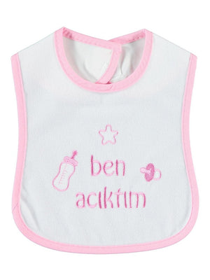 Civil Baby Ben Acıktım Nakışlı Mama Önlüğü - Pembe