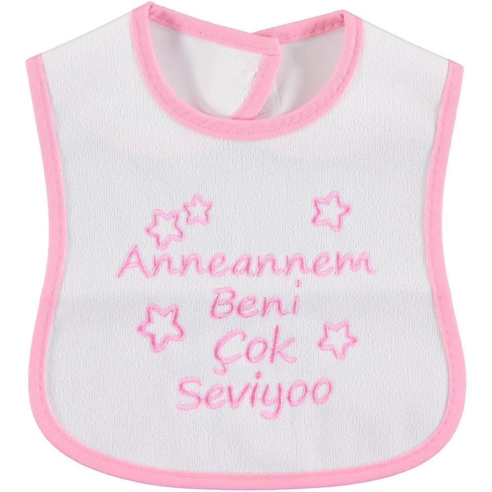 Civil Baby Anneannem Beni Çok Seviyor Nakışlı Mama Önlüğü - Pembe