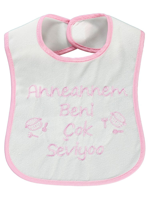 Civil Baby Anneannem Beni Çok Seviyor Nakışlı Mama Önlüğü - Pembe