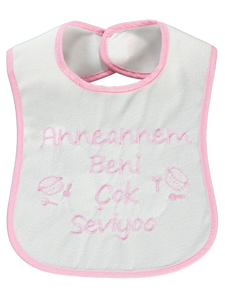 Civil Baby Anneannem Beni Çok Seviyor Nakışlı Mama Önlüğü - Pembe