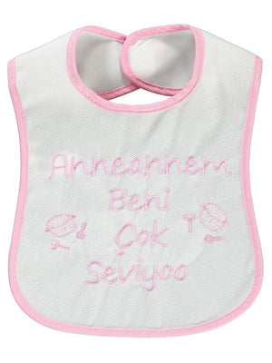 Civil Baby Anneannem Beni Çok Seviyor Nakışlı Mama Önlüğü - Pembe