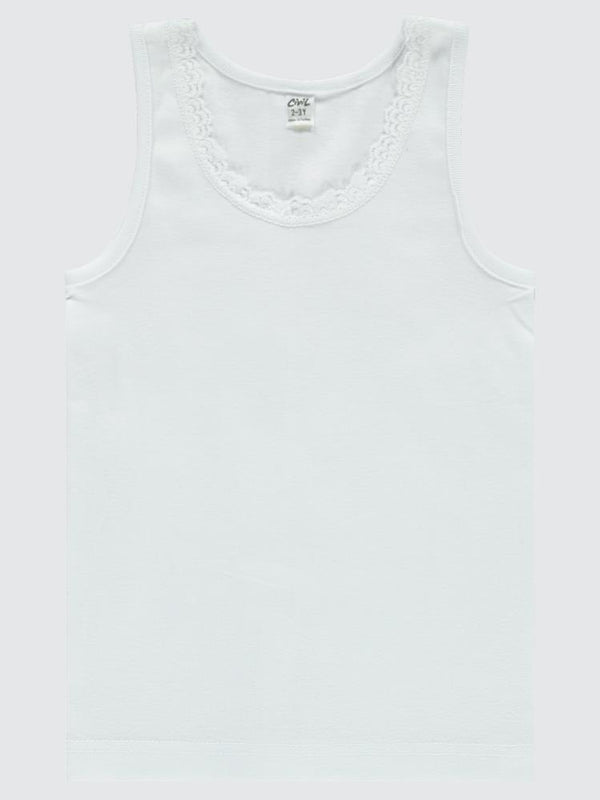 Civil Girls Askılı Dantel Yaka 2-12 Yaş Kız Atlet - Beyaz