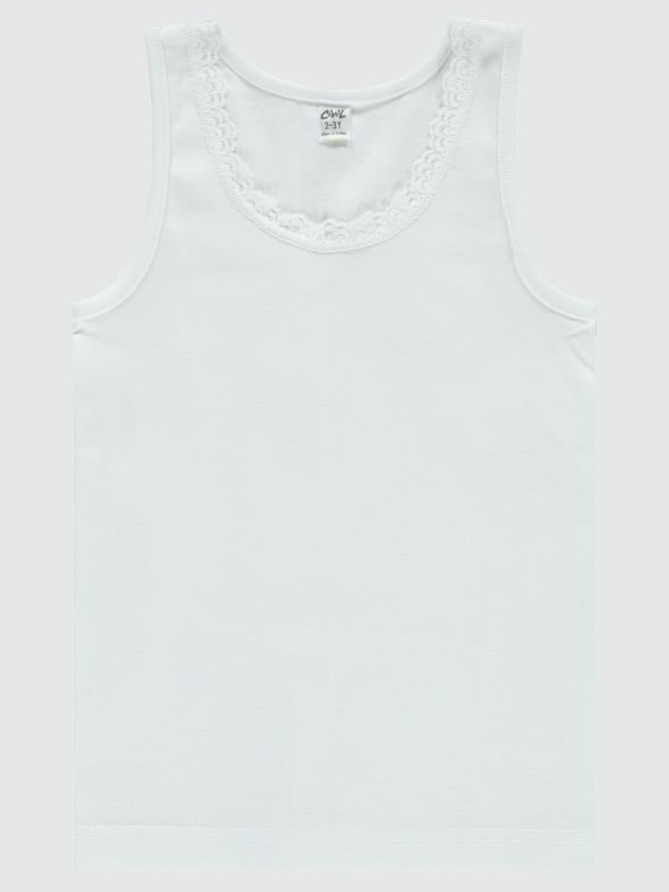 Civil Girls Askılı Dantel Yaka 2-12 Yaş Kız Atlet - Beyaz