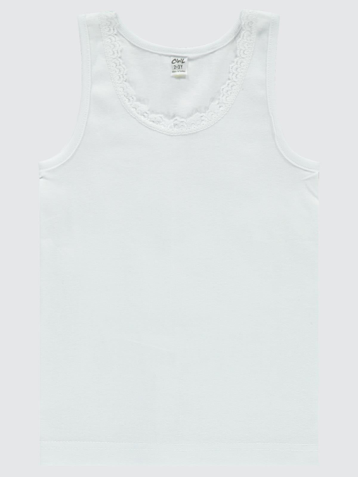 Civil Girls Askılı Dantel Yaka 2-12 Yaş Kız Atlet - Beyaz