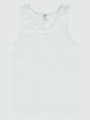 Civil Girls Askılı Dantel Yaka 2-12 Yaş Kız Atlet - Beyaz