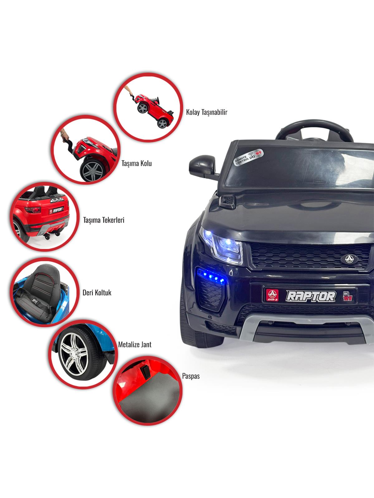 Akar Oyuncak Raptor Akülü Araba Uzaktan Kumandalı 4X2 - 12 Volt - Siyah