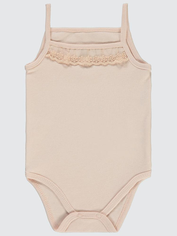 Civil Baby Penye İp Askılı Dantelli 3-9 Ay Kız Çıtçıtlı Badi - Pudra