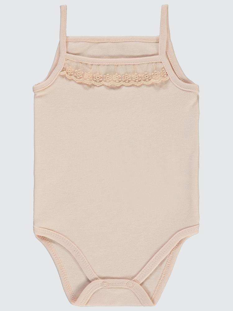 Civil Baby Penye İp Askılı Dantelli 3-9 Ay Kız Çıtçıtlı Badi - Pudra