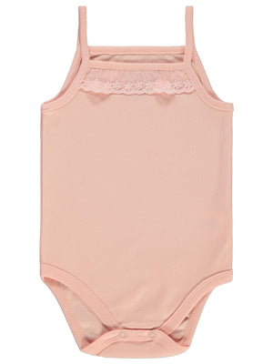 Civil Baby Penye İp Askılı Dantelli 3-9 Ay Kız Çıtçıtlı Badi - Pudra