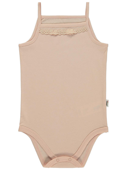Civil Baby Penye İp Askılı Dantelli  Kız Çıtçıtlı Badi - Pudra