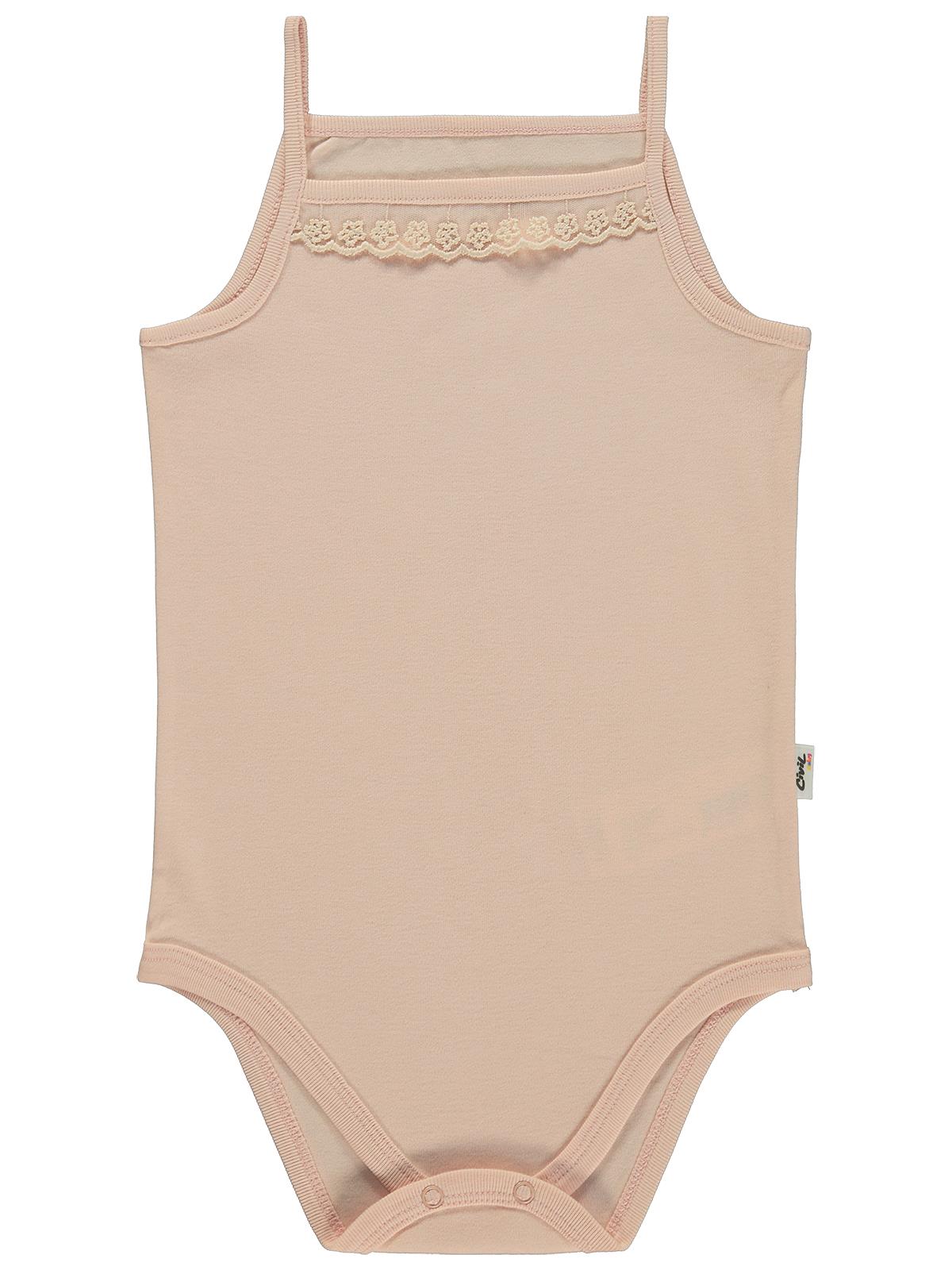 Civil Baby İp Askılı Dantelli 12-24 Ay Kız Çıtçıtlı Badi - Pudra