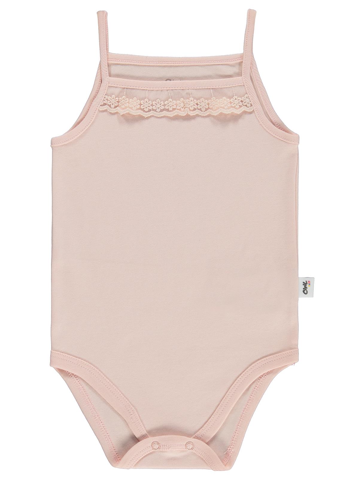 Civil Baby İp Askılı Dantelli 12-24 Ay Kız Çıtçıtlı Badi - Pudra