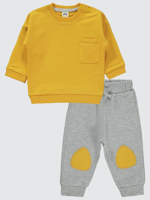 Civil Baby Diz Nakış Cepli 6-18 Ay Unisex Takım - Hardal