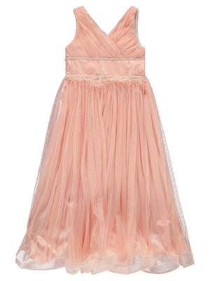 Civil Girls Beli Taşlı Tüylü 6-14 Yaş Abiye - Pudra