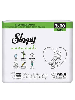 Sleepy Natural Islak Pamuklu Havlu 3x60 Adet
