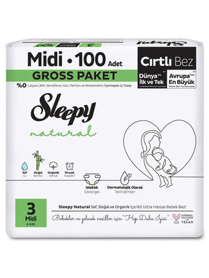 Sleepy Natural Gross Paket Bebek Bezi 3 Numara Midi 100 Adet