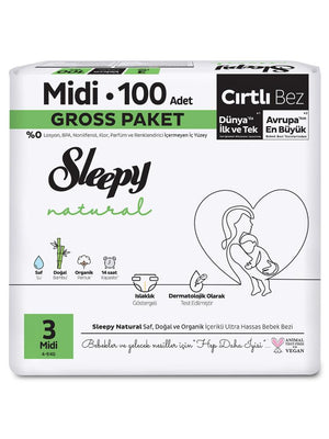 Sleepy Natural Gross Paket Bebek Bezi 3 Numara Midi 100 Adet