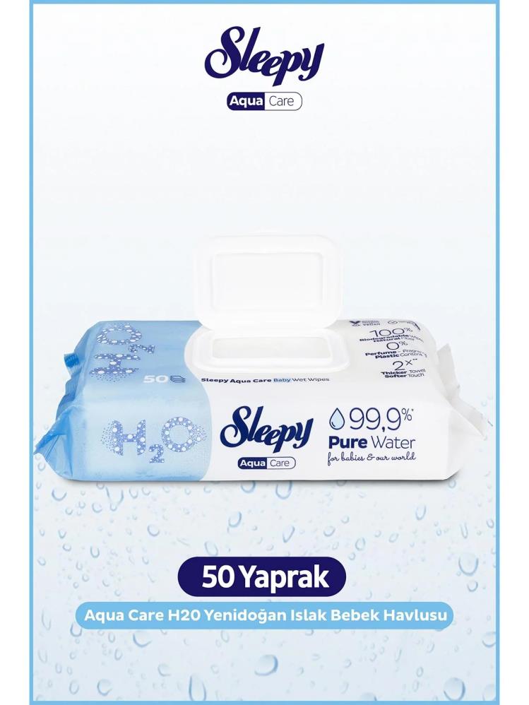 Sleepy Aqua Care H2O Yenidoğan Islak Bebek Havlusu 50 Yaprak