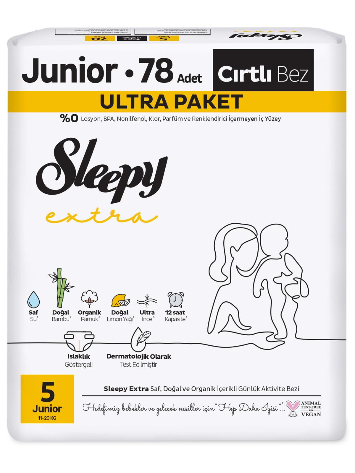 Sleepy Extra Bebek Bezi Ultra Paket 5 Beden Junior 78 Adet