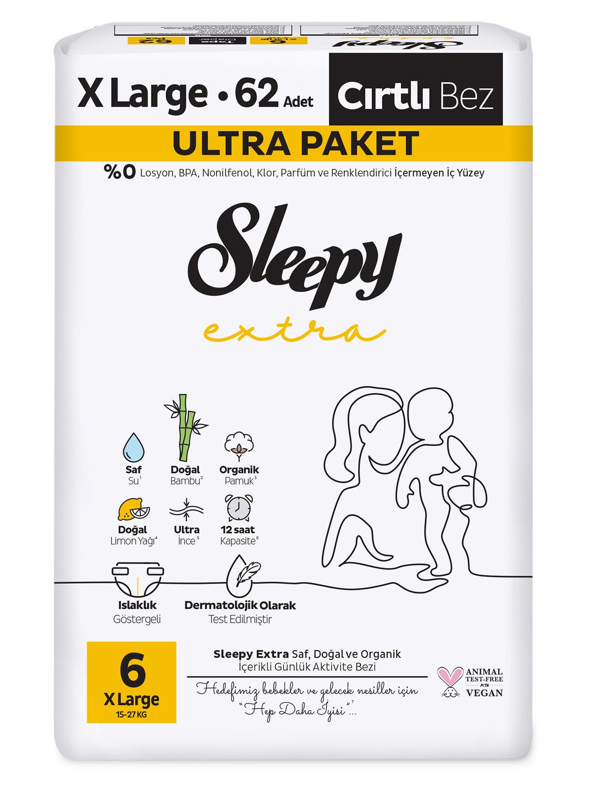 Sleepy Extra Bebek Bezi Ultra Paket 6 Beden XL 62 Adet – Civilim.com