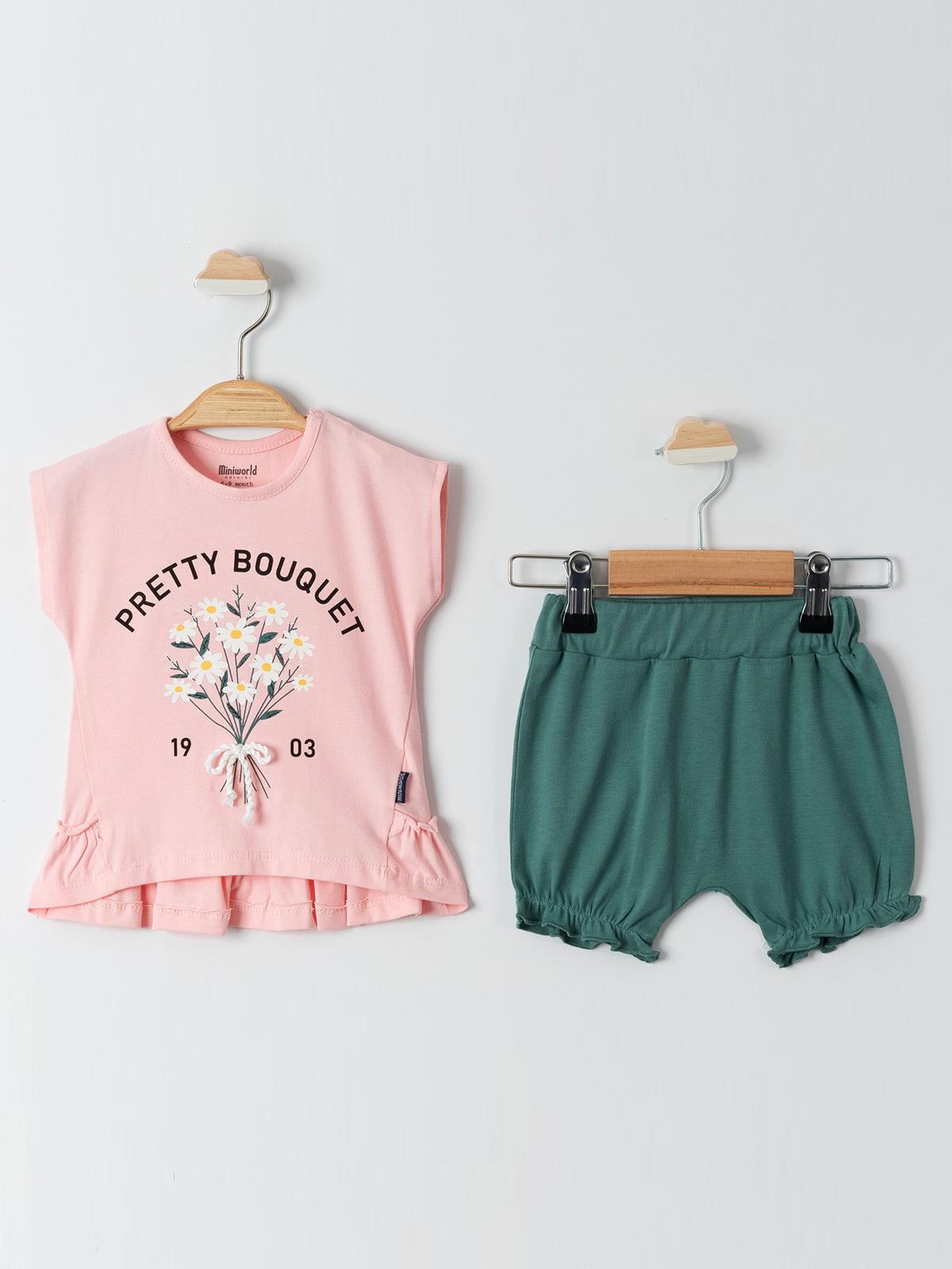 Minidünya Tekstil  Daisy Şortlu 6-18 Ay Takım - Pudra